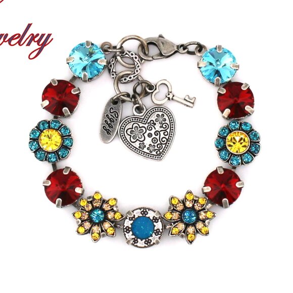 Siggy Jewelry Jewelry - Copacabana Statement Bracelet made with Austrian Crystals, Flower Embellishments